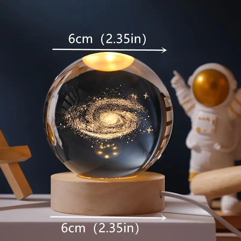 Image of Crystal 3D Galaxy Ball Night Light | Dimmable Engraved LED Glass Ball Table Lamp with USB and Wooden Base for Home Decor|Office|Birthday Gift & Kids Bedroom|Decoration (Galaxy)