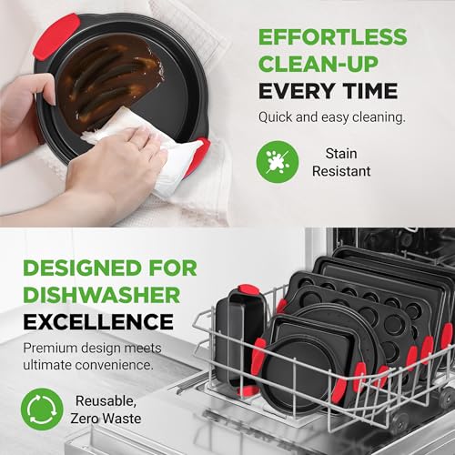 Image of NutriChef 10-Piece Nonstick Kitchen Oven Baking Pans - Premium & Stylish Non-Stick Carbon Steel - Commercial Grade Restaurant Quality Metal Bakeware with Silicone Handles - Easy to Clean, NCSBS10S