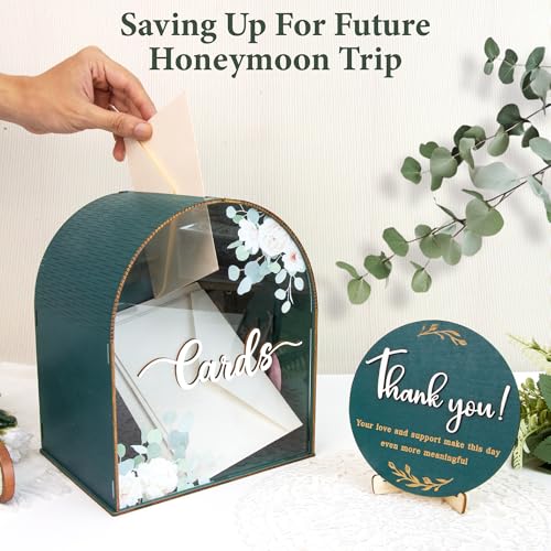 Stofinity White Wedding Card Box For Party - Eucalyptus Card Boxes For Graduation Birthday Bridal Shower Decorations, Rustic Money Boxes Wedding Decor For Reception, Wood Grad Cards Box Holder - Thumbnail 3