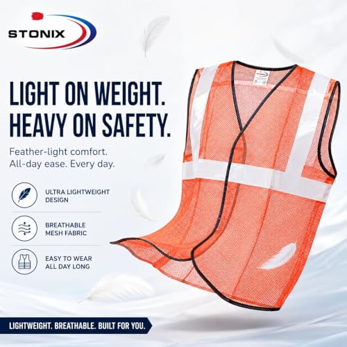 Image of STONIX Safety JacketFor Men Women With High Visibility Reflective Strips Industrial Construction Work breathable (PACK OF 5,10, ORANGE, GREEN) net Febric Material