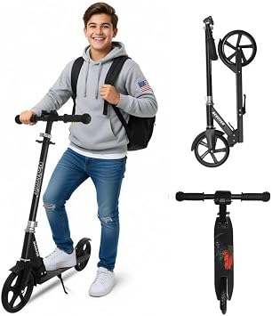 Nattork Scooter for Kids 6+, Teens and Adults- Adjustable Height Folding Kick Scooter with Large Sturdy Wheels for a Smooth Ride, Lightweight, Anti-Shock Suspension for Boys and Girls