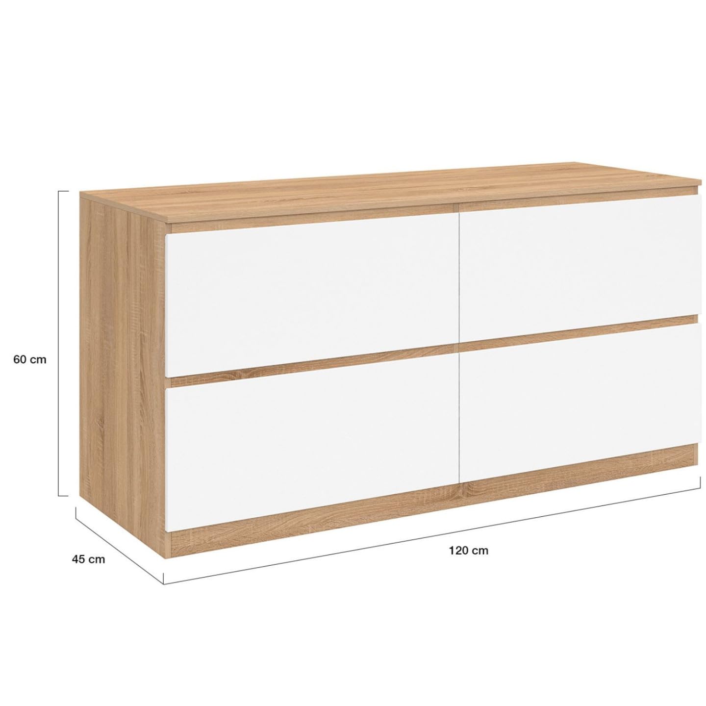 IDMarket - Meuble Double Vasque Suspendu Salle de Bain TOMI 120 cm 4 tiroirs façon hêtre et Blanc