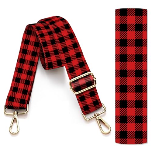 Image of Purse Strap Replacement Crossbody, 3.8cm Wide Shoulder Strap Adjustable Replacement Belt Gold Buckle, Handbag Crossbody Bag Strap Black Red Plaid