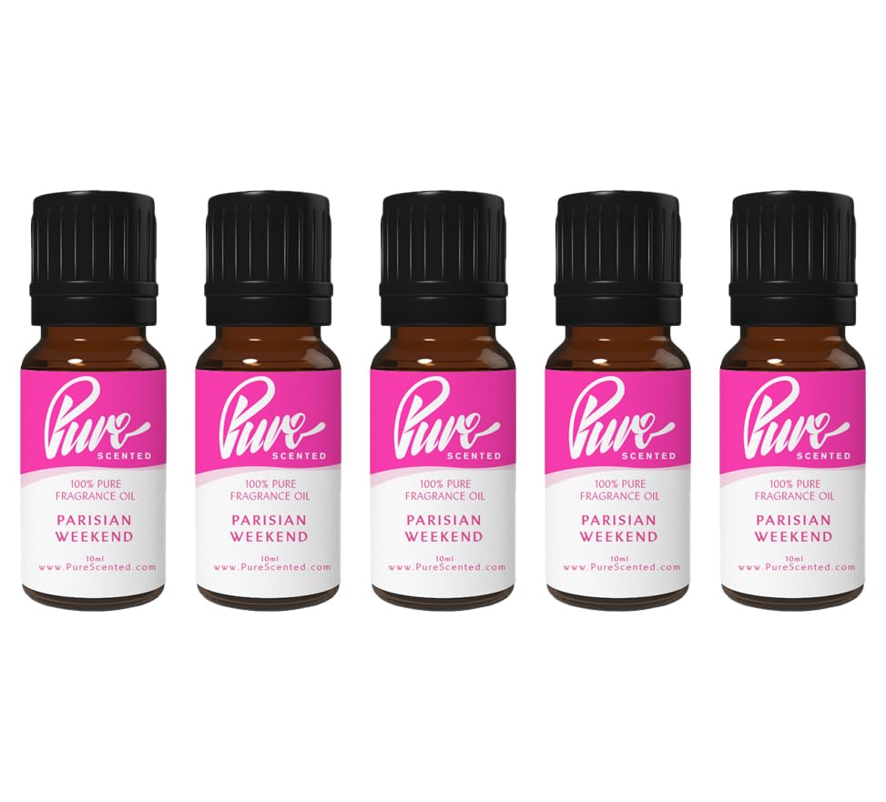 Pure Scented 50ml Fragrance Oils - 5 x 10ml Suitable for Candles, Soaps, Slime, Diffusers, Cosmetics, Wax Melts, Designer (5 x 10ml, Parisian Weekend)