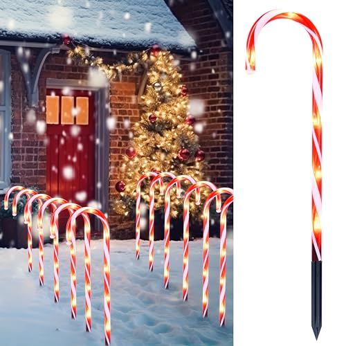 Joiedomi 17" Christmas Candy Cane Pathway Markers Lights Set of 12 with Warm White for Xmas Indoor and Outdoor Decorations Yard, Walkway, Lawn, Garden