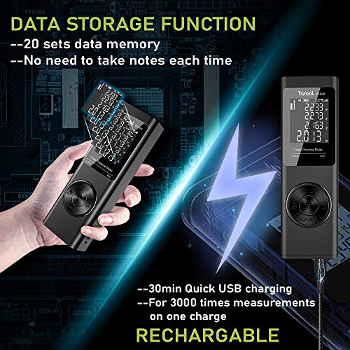 Laser Measure 196 Ft - Tavool Laser Tape Measure Mini Digital Laser Measurement Tool Distance Meter Laser Measuring M/In/Ft Backlit LCD Angle Sensor USB Rechargeable Mute Measure Distance Area Volume