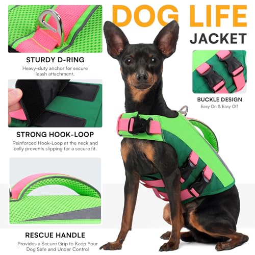 Queenmore Large Dogs Life Jackets with High Buoyancy and Rescue Handle, 2XL Dog Life Vest for Swimming Pool Beach Boating, High Reflective Pet Preserver for Swimming, Green, 2XL - Image 3