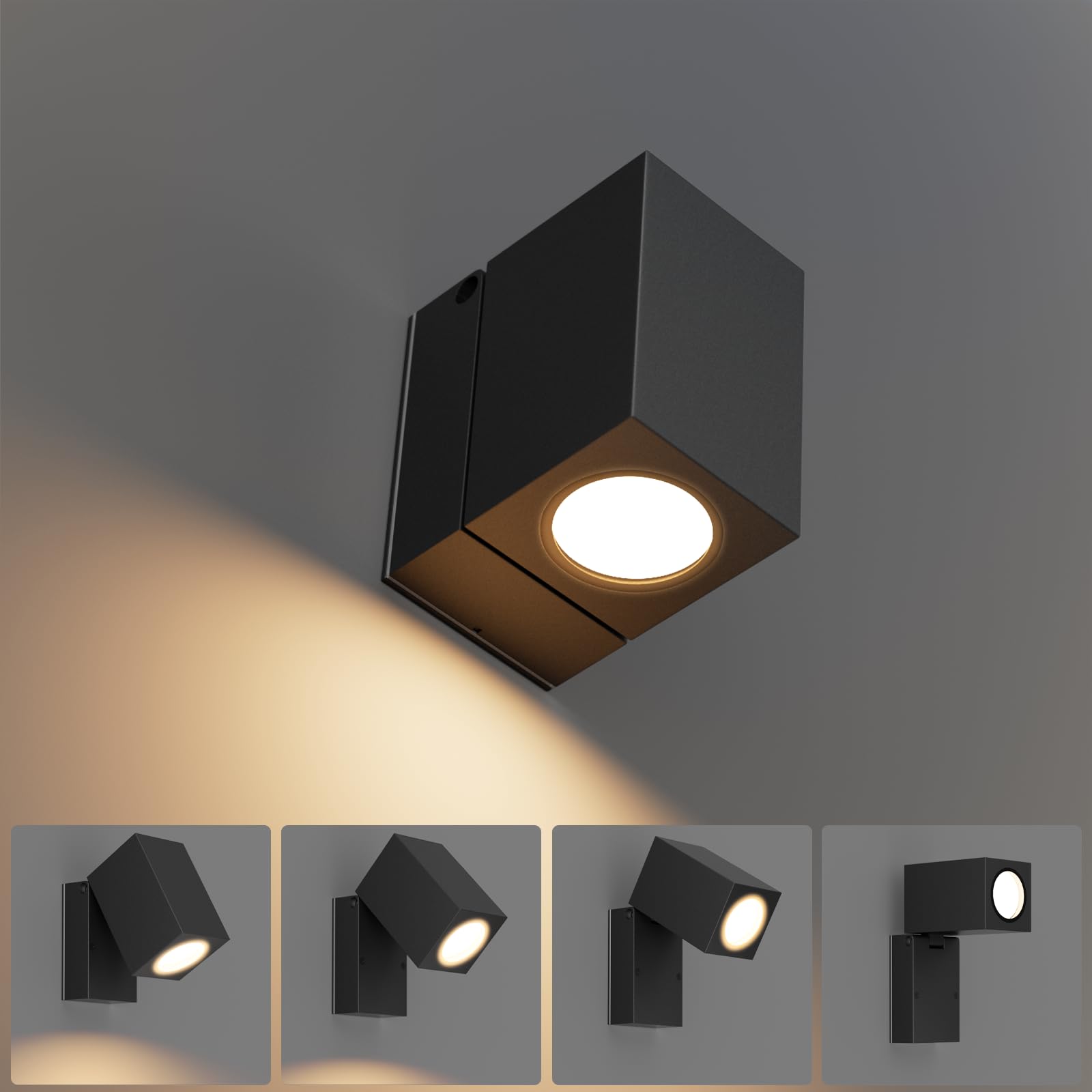 Aipsun 2 Stück Außenlampe Aussenleuchte Wand,IP65 Wasserdicht Außenwandleuchte Außenleuchte Aluminium Wandleuchten GU10/90 Grad drehbar Außen/Innen, GU10 Fassung ohne Leuchtmittel,Schwarz