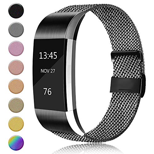 AK Metal Replacement Bands Compatible for Fitbit Charge 2 Bands, Stainless Steel Adjustable