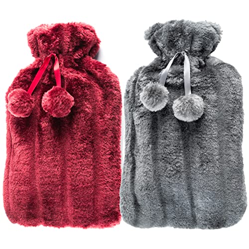 Bouillotte en caoutchouc naturel avec housse élégante : duo de bouteilles thermiques 2 litres