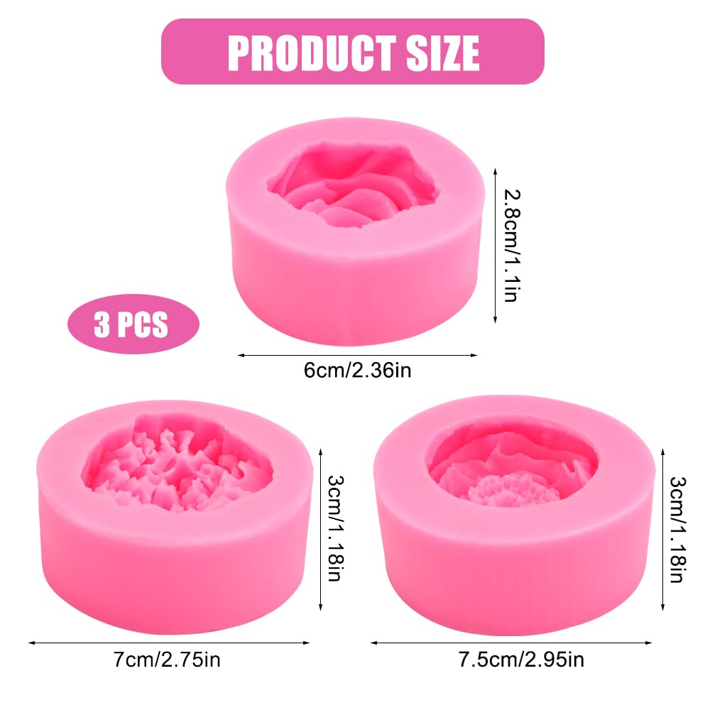 Lot De 3 Moules à Bougies En Silicone,Moule Bougie Silicone Roses - Œillet - Pivoine,Moule Bougie,Moule Silicone Bougie,3D - Moule - Beaux-Arts Et Loisirs Créatifs
