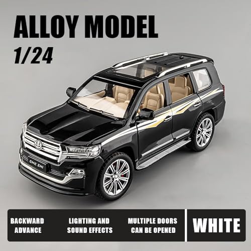 Image of 1:24 Toyota Land Cruiser SUV Diecast Scale Model Alloy Metal Pull Back car for Kids with Openable Doors & Light, Music Toy Vehicle (Black)