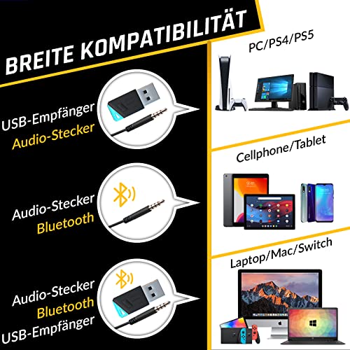 KLIM Panther Wireless Gaming Headset für PS4 PS5 Switch PC, Niedrige Latenz, Noise Cancelling Wireless Headset Bluetooth Headset Kabellos mit Mikrofon, 3D Surround Sound, RGB Headset Gaming- NEU 2022 - Image 5