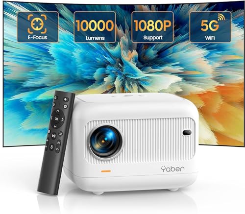 Videoprojecteur Portable, YABER E1 10000 Lumen 5G Mini Projecteur WiFi Bluetooth 5.2, ±40°Correction Verticale, Supporte 1080P Full HD, Projecteur Home Cinéma pour Phone/TV Stick/USB, Focus Électrique