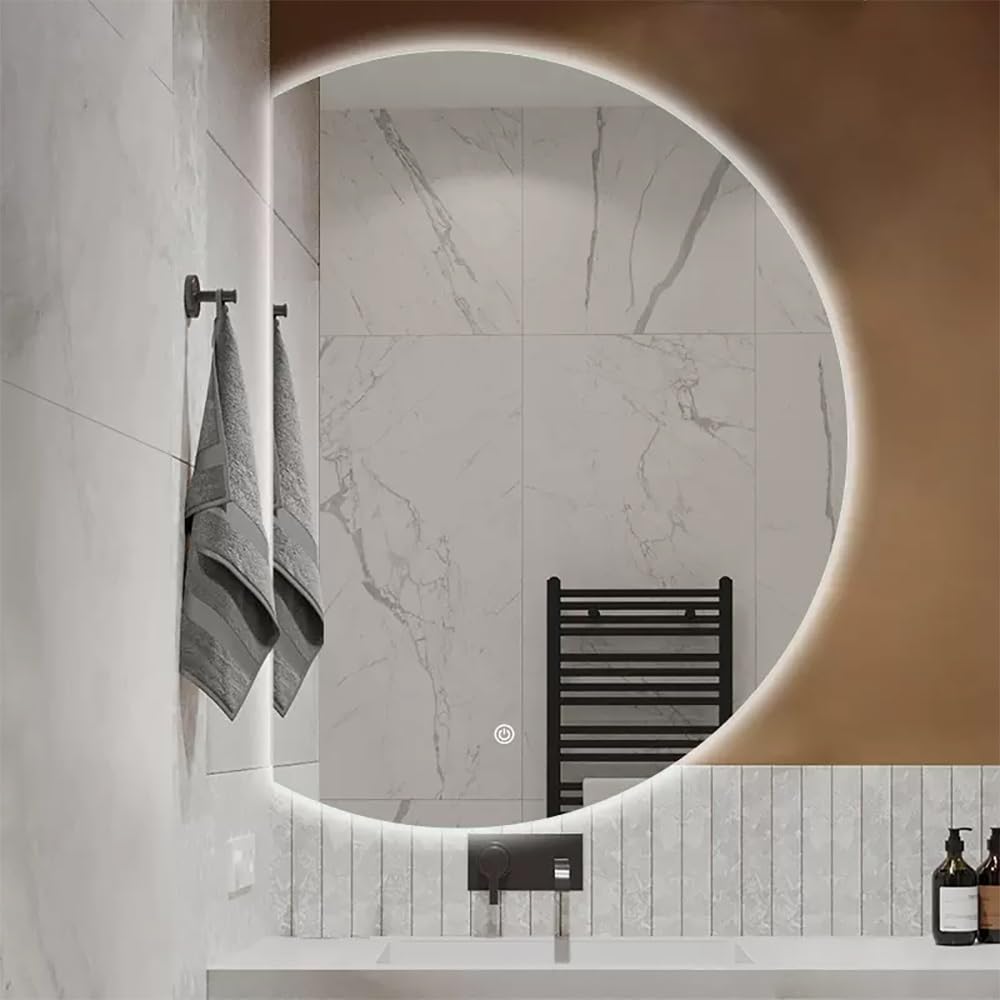 Grande Specchio da Bagno Illuminato Senza Cornice, retroilluminazione a 3 Colori, 25" x 35", antiappannamento, Specchio da Trucco Intelligente con Pulsante Touch, infrangibile, Specchio da p