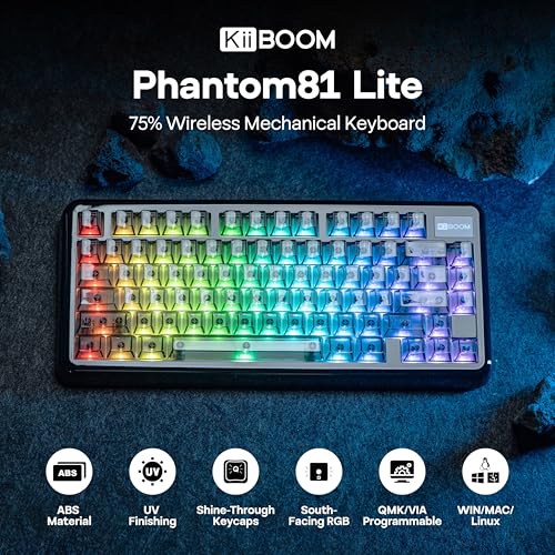 Image of KiiBoom Phantom81 Lite 75% Gasket Mechanical Keyboard, QMK&VIA Programmable, 3 Modes Wireless Gaming Keyboard, RGB Backlights, ABS Case + UV Tech, Hot-Swappable for Windows /Mac /Linux (Black)