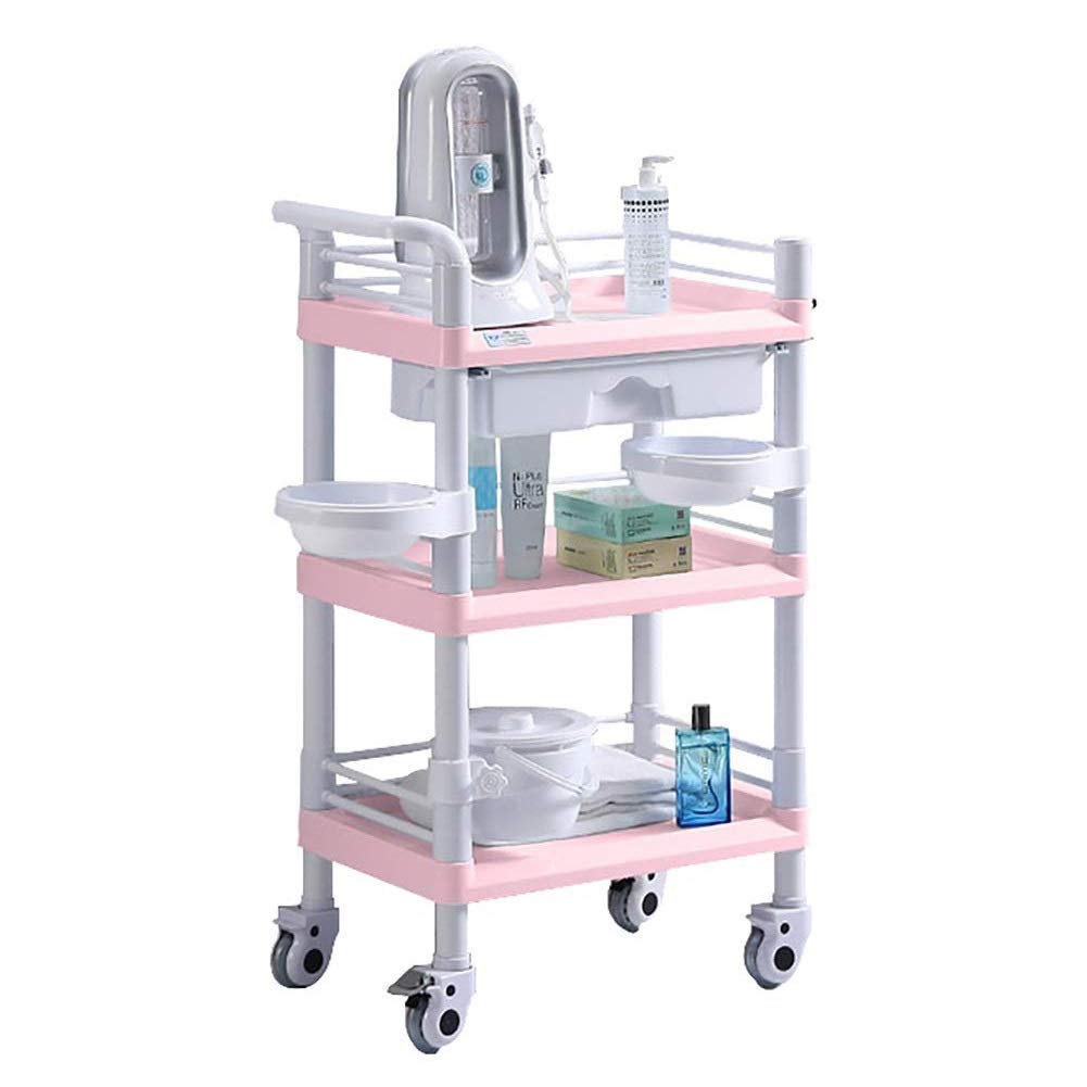 Ruchome Wózki Stojak Do Przechowywania Wózek Do Serwowania Wózek Medyczny 3-Poziomowy Wózek Na Sprzęt Medyczny Na Kółkach, Heavy Duty Abs Salon Kosmetyczny Wózek Użytkowy Z Szufladami Wiadro Na