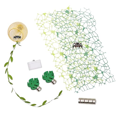 MinrzPet 6 Pack Jumping Spider Enclosure Accessories Set, Carved Habitat Hideout 2 Climbing Web 2 Leaf-Shaped Platform 1 Jumping Spider Feeder, Jumping Spider Enclosure Decor