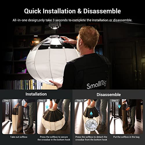Image of SmallRig RA-L65 Lantern Softbox Quick Release-One Step, 26in Light Modifier with Fabric Barn Doors, Diffuser for SmallRig Video Light 120B, 120D, 220B, 220D and Other Bowens Mount Light-3754