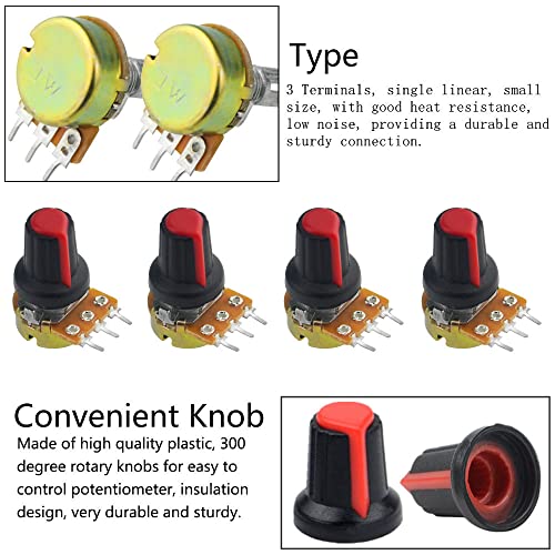 Diymore 5PCS/Lot 15mm 5K 10K 20K 50K 100K 500K Ohm 3 Pin Single Linear Rotary Potentiometer 6mm Knurled Shaft For Arduino