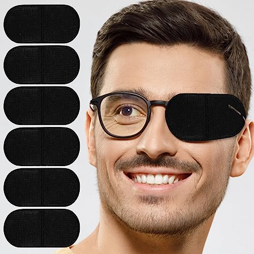 12 Piezas Parche para Anteojos, Tamaño Grande Parches Oculares Niños Reutilizable no Tejido Gafas para Vagos para Adultos Niños Ojo Perezoso Ambliopía Estrabismo (Negro)