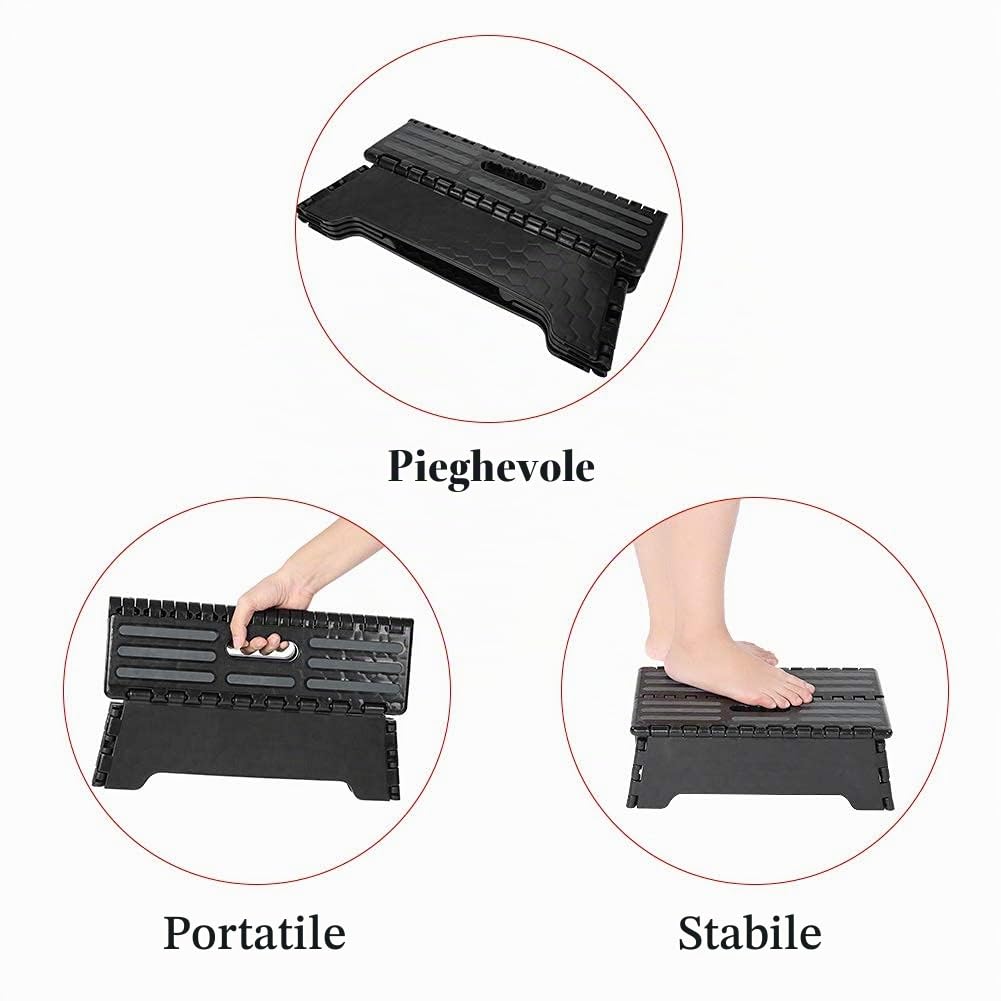 Sgabello pieghevole multiuso in plastica nera, antiscivolo e portatile, ideale per cucina, bagno, bambini, donne incinte e anziani