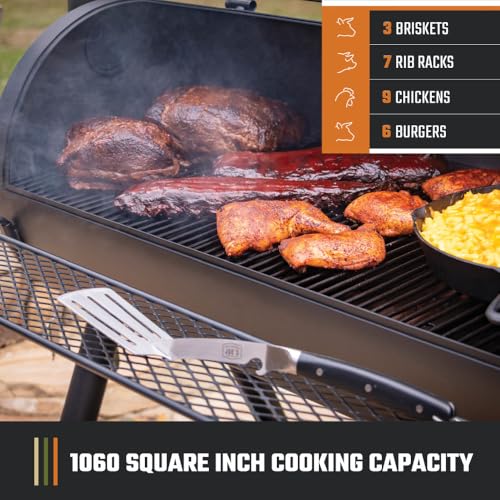 Oklahoma Joe's Longhorn Reverse Flow Offset Charcoal Smoker and Grill, Offset Smoker Grill with 1060 sq in Cooking Area in Black