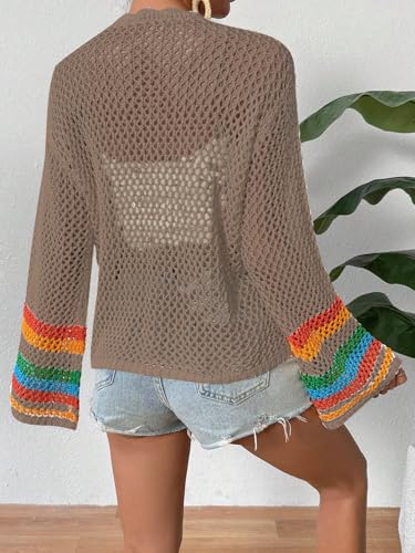 Image of SHENHE Women's Floral Crochet Cardigan Hollow Out Open Front Long Sleeve Cardigan Sweater