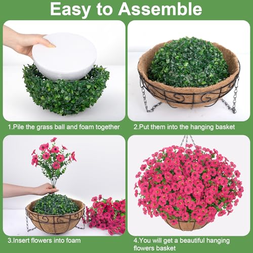 Image of Bassion Artificial Hanging Silk Flowers for Outdoors with Basket, Fuschia