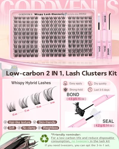 Image of Lash Clusters Kit Wispy Cluster Eyelash Extensions Kit Natural DIY Lash Extension Kit 10-16mm Eyelashes Clusters 180pcs C Curl Individual Lashes Cluster Eyelash (No Tweezers)