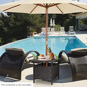 Nightcore Rattan Umbrella Side Table Bistro Wicker Side Table with Storage Slot Patio Umbrella Side Table Stand with 157 Umbrella Hole Outdoor Leisure Coffee Table for Garden Poolside Deck