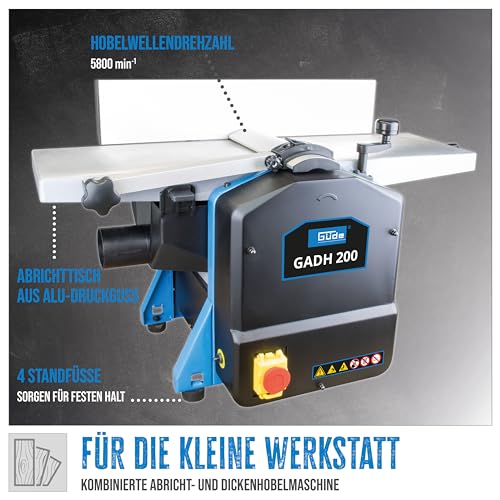 Foto von Güde 55440 Abricht- & Dickenhobel GADH 200 (Abrichttische aus Alu-Druckguss, Hobelwellenschutz, Überlastschalter), Blau, 82 x 46 cm