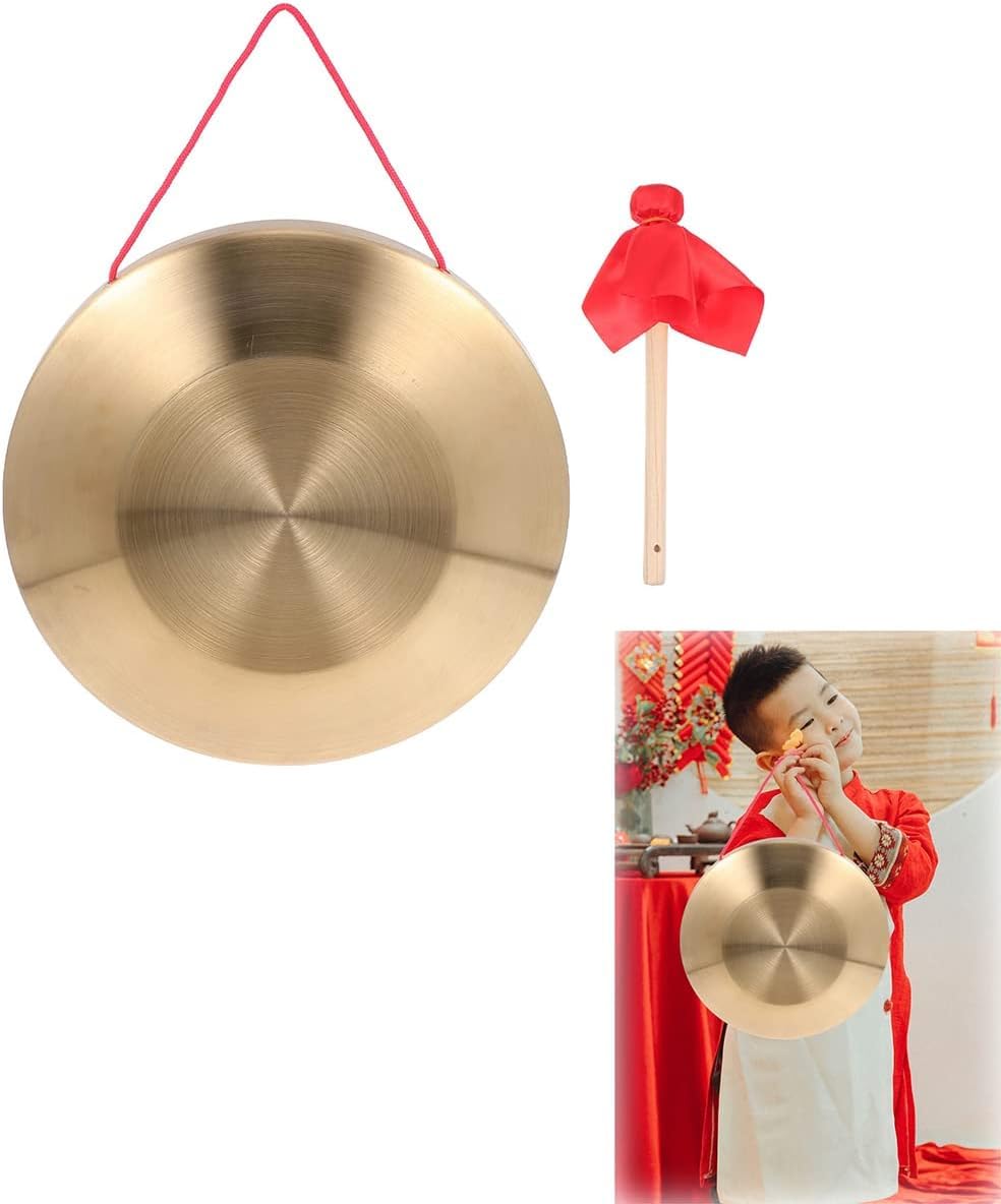 KASTWAVEGeneric Gong with Mallet, 22 cm/8.66 Inch Traditional Chinese Percussion Instrument, Copper Decorative Chau Gong for Home and Office