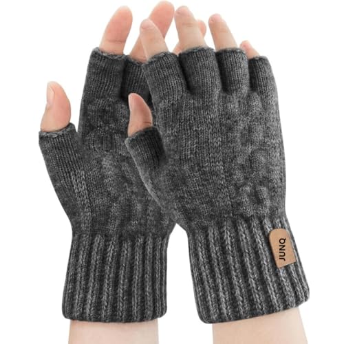 Image of Half Finger Woolen Winter Gloves for Men Women- Warm & Soft Knitted Gloves for Cold Weather