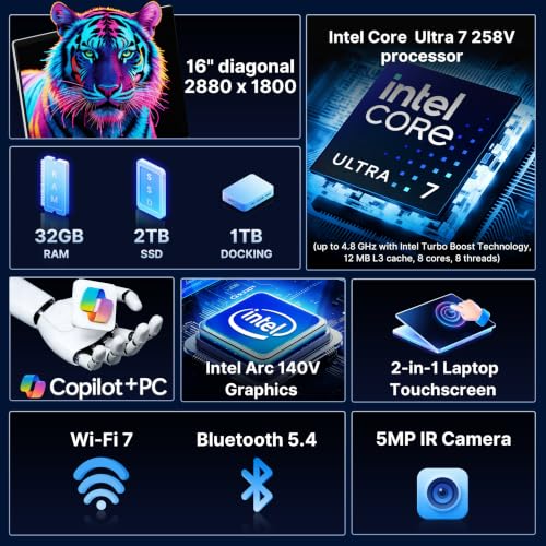 Image of HP OmniBook 7 Flip 2-in-1 16 inch OLED Touch Laptop, Intel Core Ultra 7 258V, 32GB LPDDR5X, 3TB Storage(2TB SSD+1TB Docking Station Set), Intel Arc Graphics, Wi-Fi 7, Copilot+ PC, Win 11 Pro, Silver