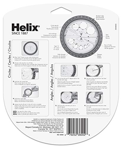 Helix Angle And Circle Maker With Integrated Circle Templates, 360 Degree, 6 Inch / 15Cm, Assorted Colors (36002) #TOP7