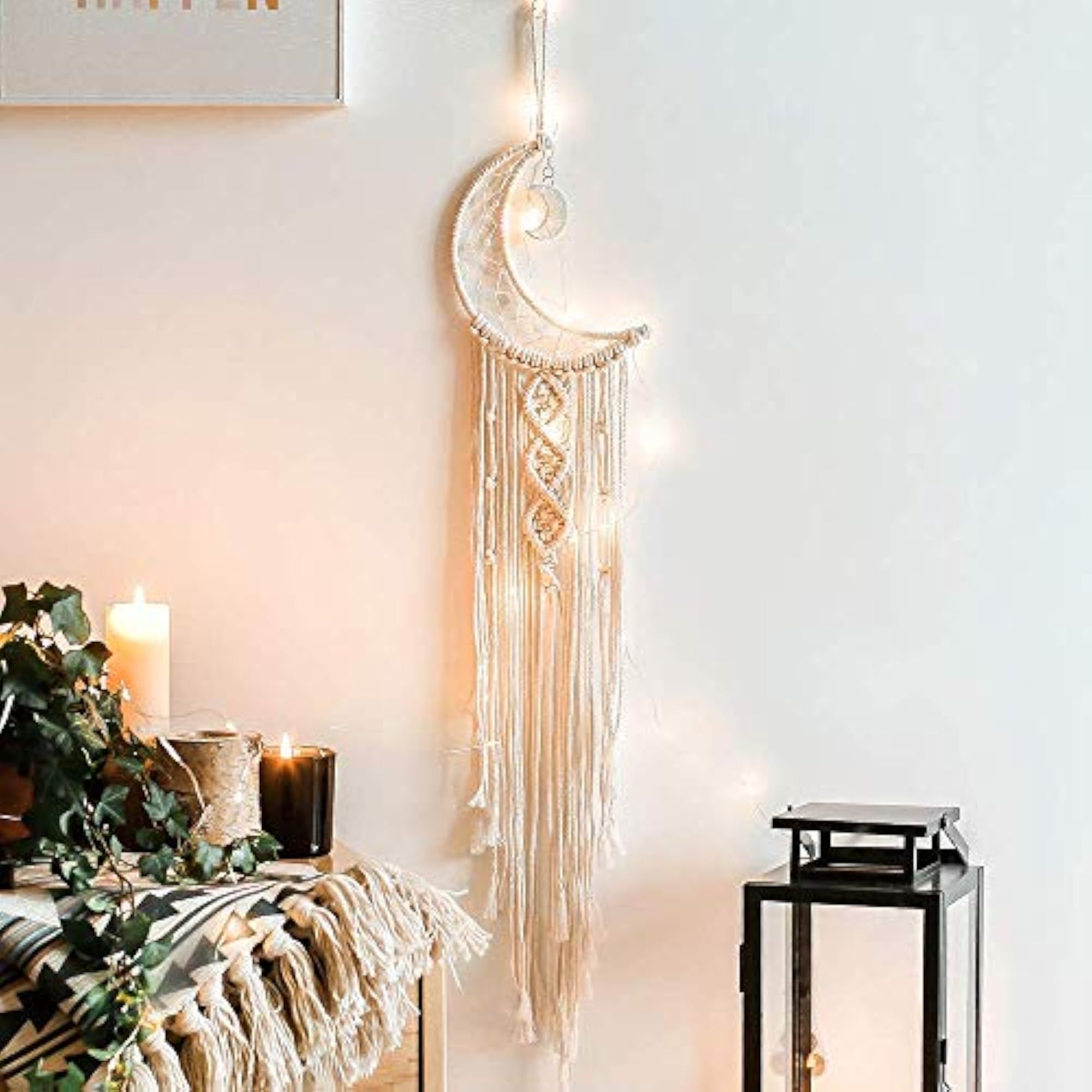 Moon Dreamcatcher with LED Lights, Macrame Wall Hanging