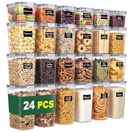 Boîtes alimentaires hermétiques avec couvercle, 24 pièces, Boîtes en plastique alimentaire empilables, sans BPA, Boîte de rangement cuisine pour farine,...