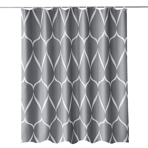 Trimming Shop Duschvorhang aus Polyester, schimmel- & schimmelresistent, mit 12 Vorhängehaken, wasserdichter Badvorhang, 180 x 200 cm lang, Gitterdesign, dunkelgrau