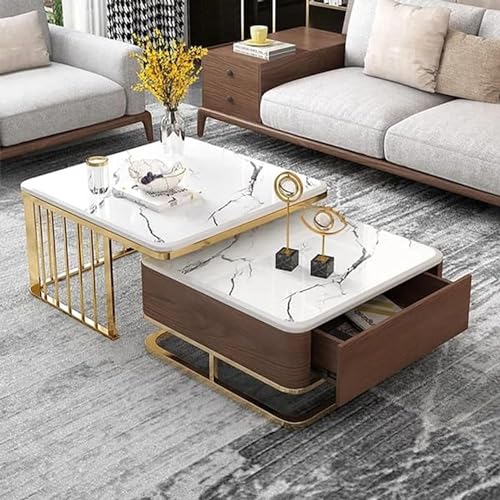 ETILAN Set of 2 Metal Frame Coffee Table Tea Table with a Marble Look, Elegance Sofa Centre Table with 1-Drawer for Living Room, Bedroom, Dining Room etc (Multicolor-A=) (B0D6HNKQ86) Amazon Price History, Amazon Price Tracker
