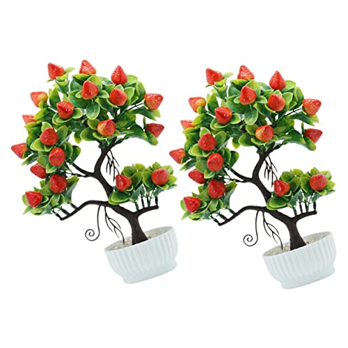 VINTORKY 2pcs Artificial Fruit Tree Fake Fruit Tree Faux Bonsai Tree Strawberry Decor Plant Tabletop Fruit Tree Decor Home Decoration Home Bonsai Decor Bedroom Office Table Decor Desk PVC