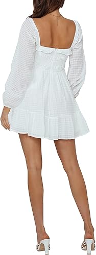 Miniatura 5 de R.Vivimos Minivestido de algodón de manga larga con cuello cuadrado y volantes fruncidos para mujer