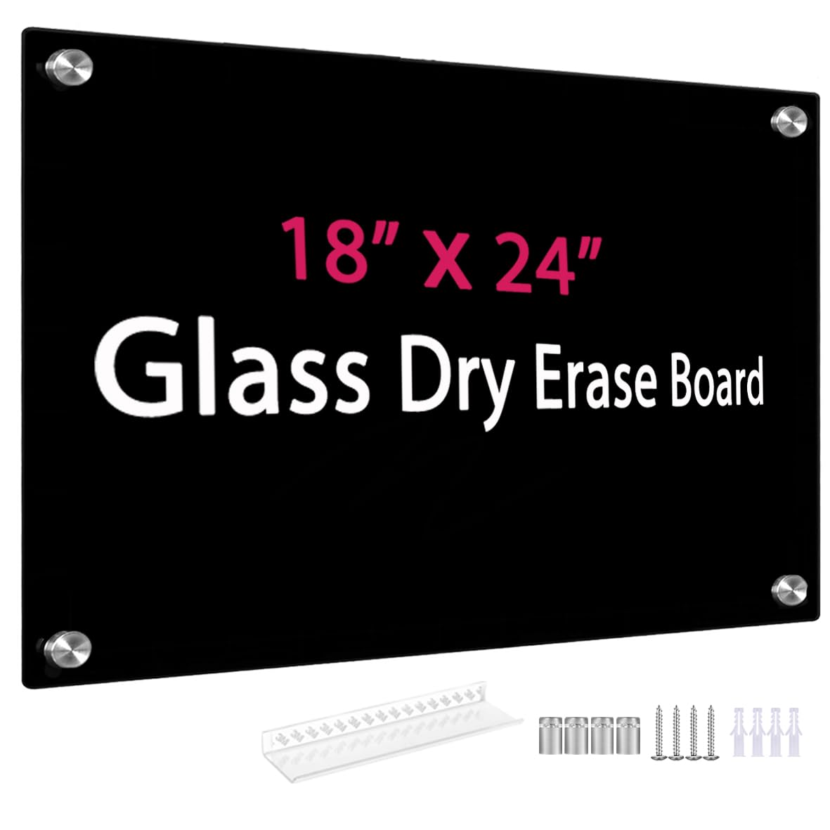 BB-BK-4560 - Lavagna bianca in vetro nero cancellabile a secco, 45,7 x 61 cm, senza cornice, per casa, scuola, ufficio, superficie nera
