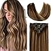 Caliee Real Hair Extension Clip in Human Hair Extensions for Full Head R4-4/27 Balayage Natural Straight Hair Extensions for Women 16inch 120g 7Pcs