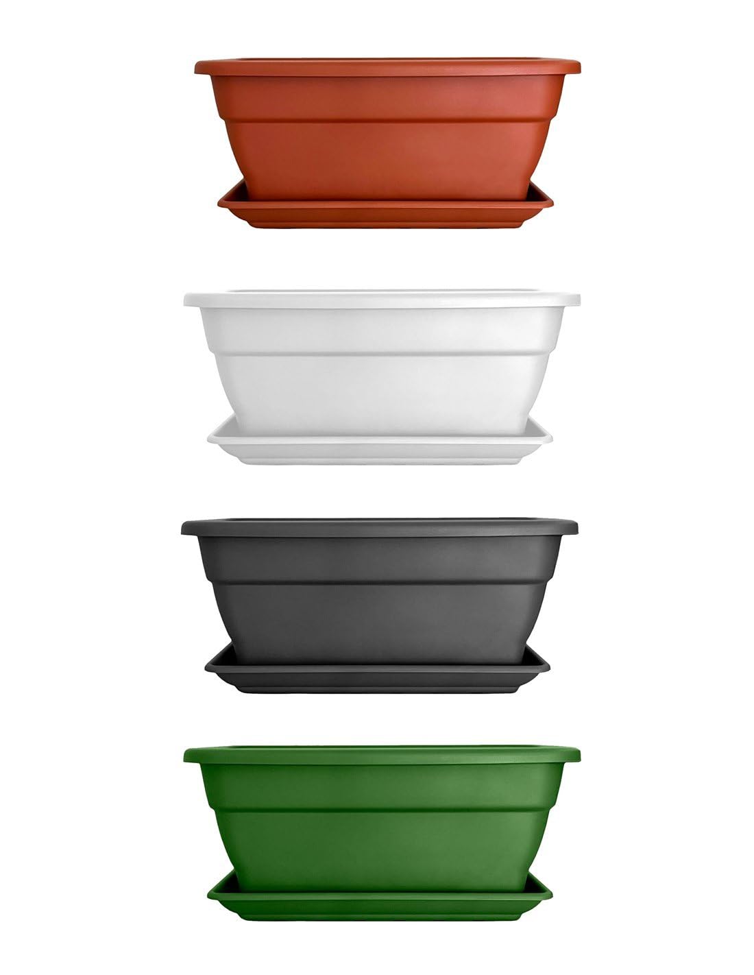 Jardin202 - Jardinera con Plato Incorporado para Plantas y Flores | Rectangular de plástico | Agujeros para Drenaje incorporados | 60 cm (Blanco)
