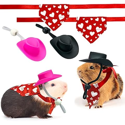 CooShou 4 Pcs Valentine's Day Hamster Hat Bandana Outfits Guinea Pig Hat Costume Small Animal Black Pink Hats Heart Bandanas Clothes Suitable for Rats Hamster Guinea Pig Lizard Cover