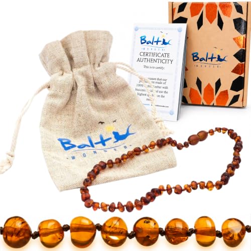 Image of Baltic Amber Necklace - Authentic Cognac Baroque - Natural Comfort - 12.5 Inch - Screw Clasp