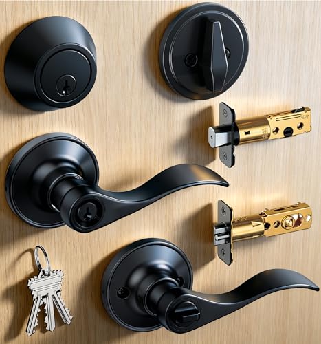Veise Keyed Alike Exterior Door Handle Lock Set with Deadbolt, Front Door Lever Lock with Single...