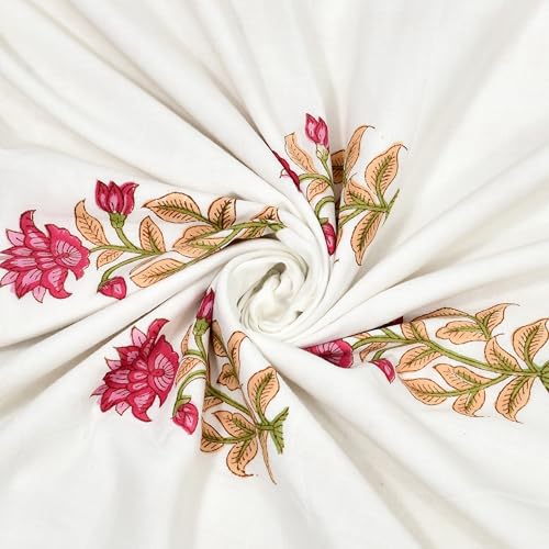 Image of BLOCKS OF INDIA 100% Cotton Dohar King Size Reversible Hand Block Printed Malmal Summer Dohar /Blanket (Pink Cream Flower)
