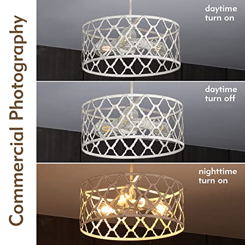 Antique White Semi Flush Mount Ceiling Light Fixture,3 Lights Metal Circle Wood Drum Chandelier,16 Inch Modern Boho Farmhouse Ceiling Lamp For Kitchen,Dining Room,Hallway,Bedroom,Living Room,Entryway #TOP2